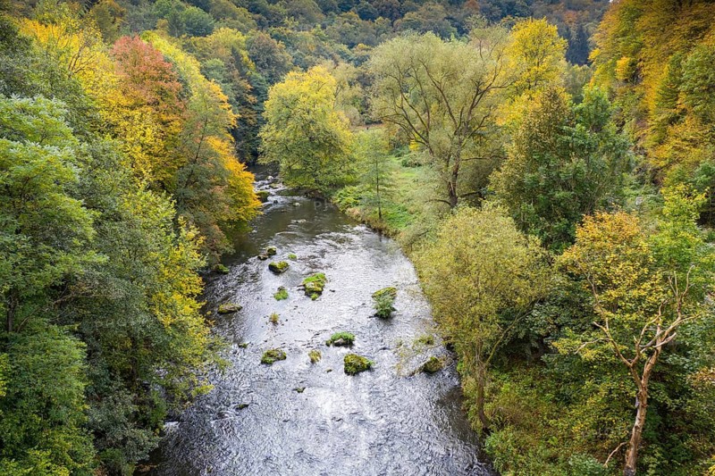 Germany, Greiz, Saxony, Weiße Elster, aerial view, autumn, Elstertal, autumn, landscape, aerial view, nature reserve, Steinicht, Vogtland
