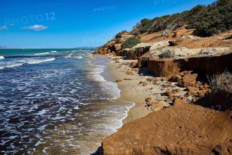 Vulcanic Beach, rocky coast with sea, waves and clear sky, natural scenery, Kos, Dodecanese, Greek Islands, Greece