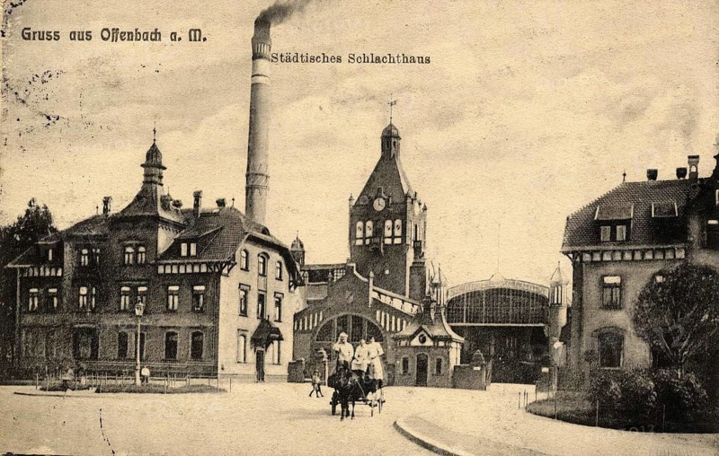 The former municipal slaughterhouse in Offenbach am Main around 1900, Hesse, Germany, authentic reproduction of an old postcard, around 1910, historical, exact date unknown