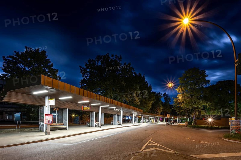 Bus station (ZOB) at Niendorf Markt underground station at blue hour, Niendorf, Eimsbüttel, Hamburg, Germany