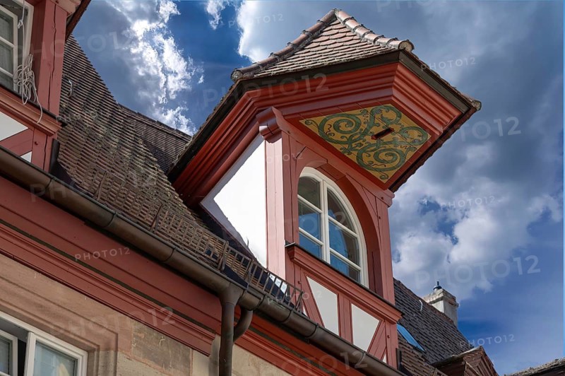 Historischer Dachaufzugserker, Weißgerbergasse 29, Nuremberg, Middle Franconia, Bavaria, Germany