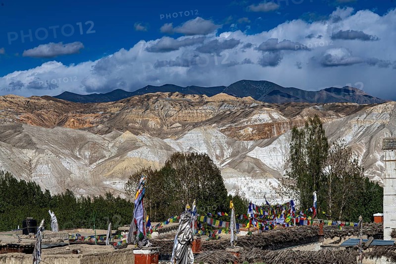 Multicolor mountain landscape, erosion landscape near Lo Manthang, Mustang, Upper Mustang, Himalayas, Nepal
