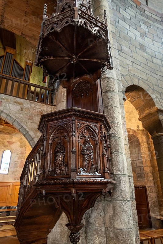 Saint Urcize, Regional Natural Park Aubrac, Saint Pierre and Saint Michel church of Saint Urcize, the chair, Auvergne Rhone Alpes, France