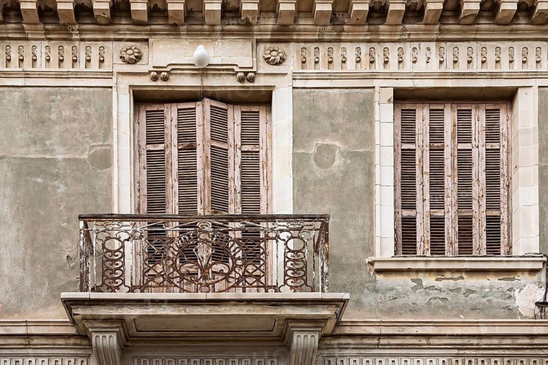 Old house facade with balcony, Limassol, Cyprus