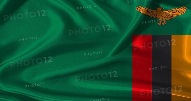 National flag of Zambia with cloth texture. Zambia flag with realistic texture background