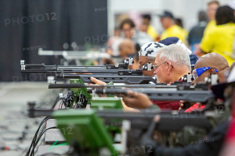 Detroit, Michigan - Air rifle competition at the National Veterans Wheelchair Games. The annual event is sponsored by the Paralyzed Veterans of America and the Department of Veterans Affairs. Over 500 athletes competed in more than 20 sports during the six-day event