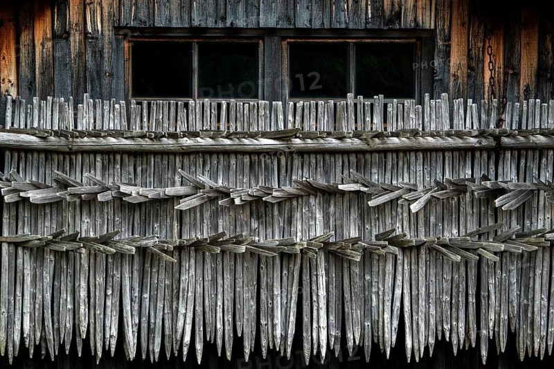 Huinzen, dry sticks hang from a wooden barn, woodshed, near Oberstdorf, Oberallgäu, Allgäu, Bavaria, Germany