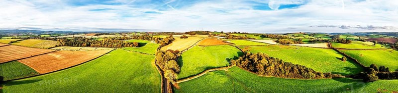 Colours of Devon Farms and Fields over Berry Pomeroy from a drone, Totnes, England, United Kingdom