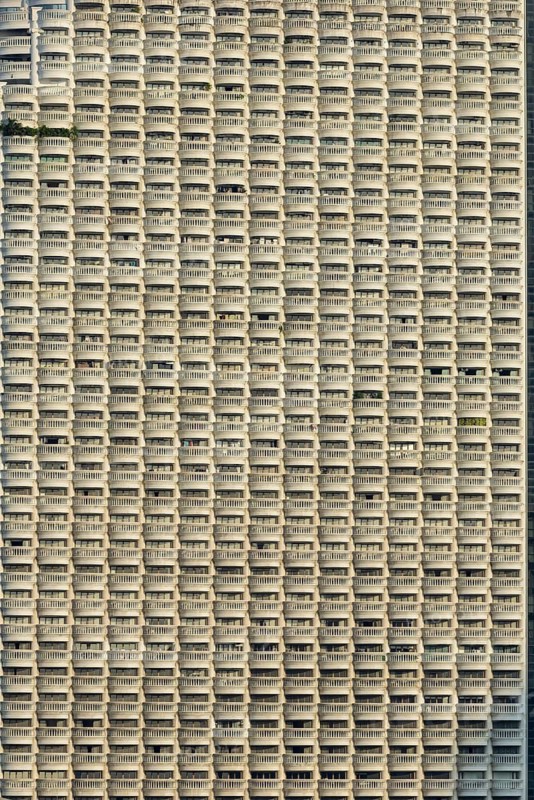 High-rise façade with numerous flats and hotel rooms, State Tower, (Lebua at State Tower), Bang Rak district, Bangkok, Thailand
