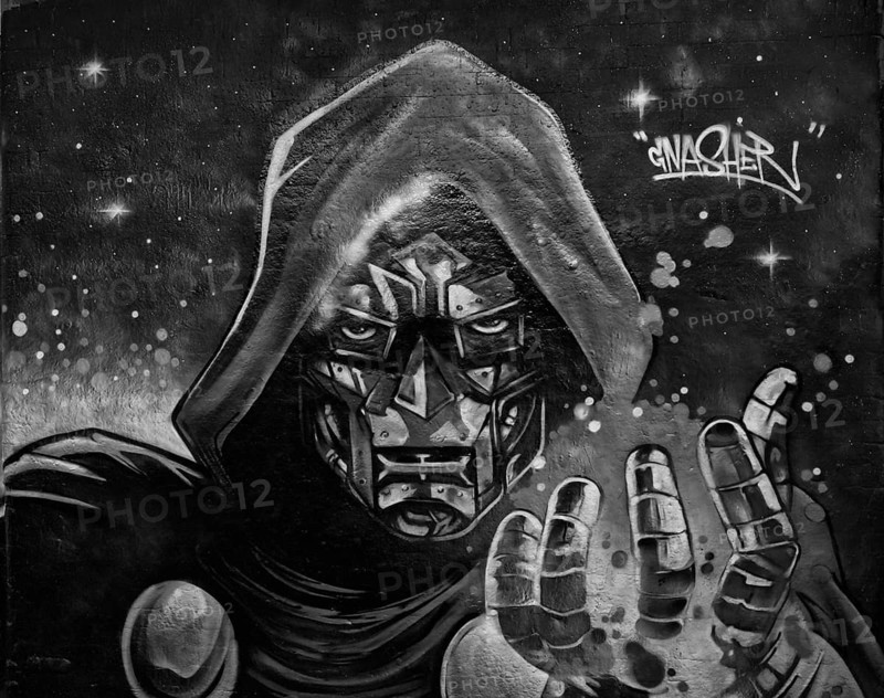 The Witcher, legal, temporary graffiti in the graffiti tunnel, Leake Street Arches, black and white, London, England, Great Britain, Great Britain