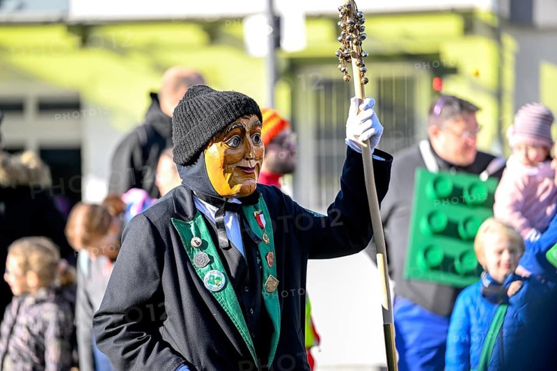 Member of a fools' guild in traditional Haes, fools' clothes, during the carnival procession in Achern, Ortenaukreis, Baden-Württemberg, Germany