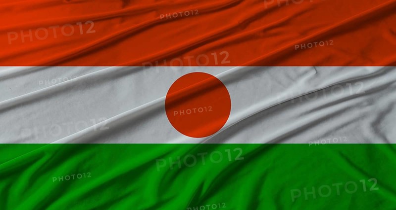 Niger flag waving. Flag of Niger with cloth texture