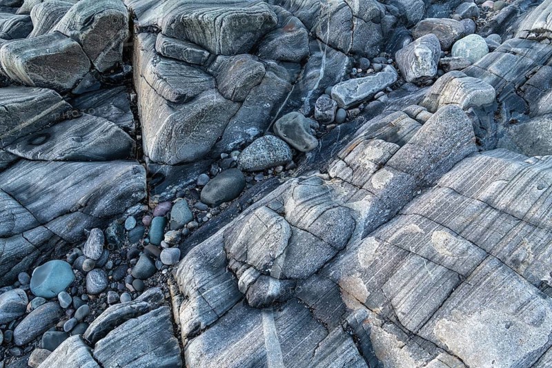 Rock structures on the coast, Söröya, Finnmark, Norway, February 2019