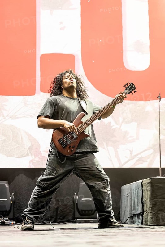 Bass player Skyler Acord from the US post-hardcore band Letlive on the Orbit Stage during the Rock im Park Festival on the Zeppelin Field in Nuremberg, Germany on 05.06.2026