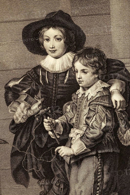 Detail from the painting The Sons of Rubens by Peter Paul Rubens, portrait, child portrait, family portrait, sons, childhood, brothers, family, Baroque, Flemish painting, Flemish Baroque, Antwerp, 17th century, oil painting, masterpiece, art history, human representation, elegant clothing, hat, collar, book, upper body, expression, eye contact, richness of detail, light, shadow, composition, realism, emotional presentation, classical painting, European art, historical illustration 1854