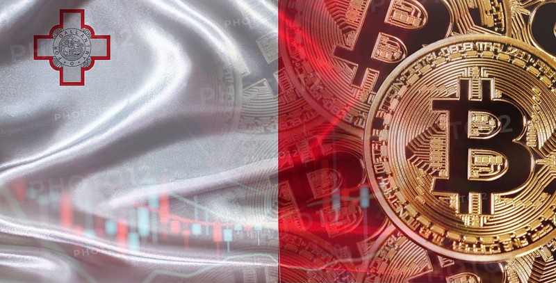 Bitcoin cryptocurrency with Malta flag, Investors in Blockchain Technology. Maltese flag with Bitcoin in the background