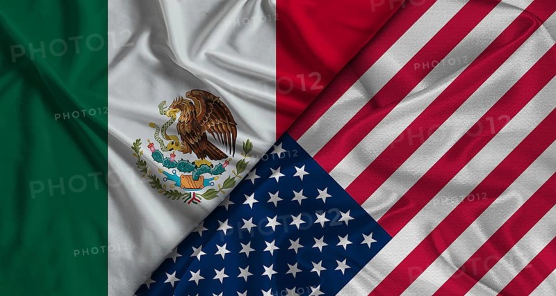 Bilateral relations between Mexico and United States. Flag of Mexico and United States