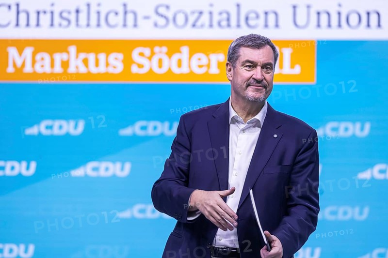 38th Federal Party Congress of the CDU of Germany in Stuttgart. Greetings from Markus Söder, party leader of the sister party CSU and Minister-President of the Free State of Bavaria. Stuttgart, Baden-Württemberg, Germany