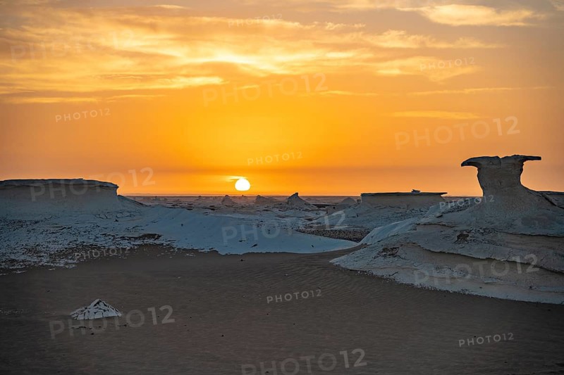 Sunset in the White Desert National Park in the Egyptian part of the Libyan Desert, Egypt
