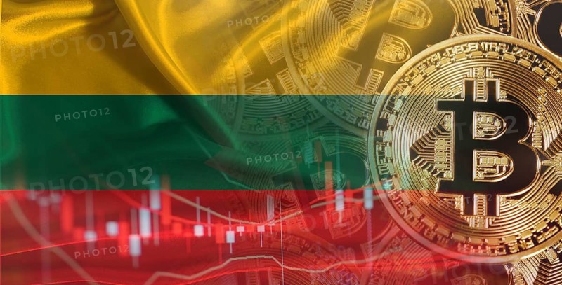 Bitcoin cryptocurrency with Lithuanian flag. Investors in Blockchain Technology with Lithuania flag background