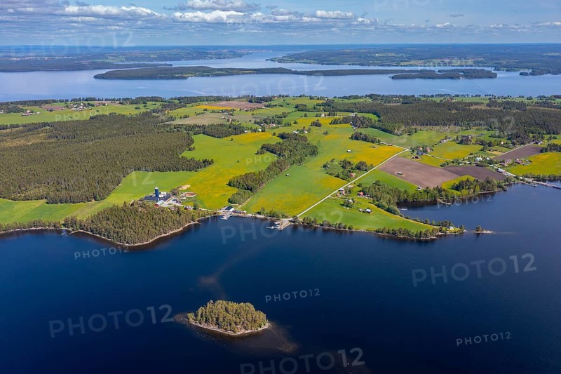 Aerial view over Norderön, second largest island in Lake Storsjön in Östersund, Jämtland, Sweden, Scandinavia