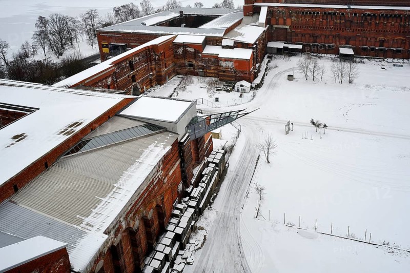 Courtyard of the incomplete NS Congress Hall in winter, detailed view, at the bottom left the modern breakthrough of the Reichsparteitagsgelände Documentation Center, Bayernstraße 110, Nuremberg, Middle Franconia, Bavaria, Germany