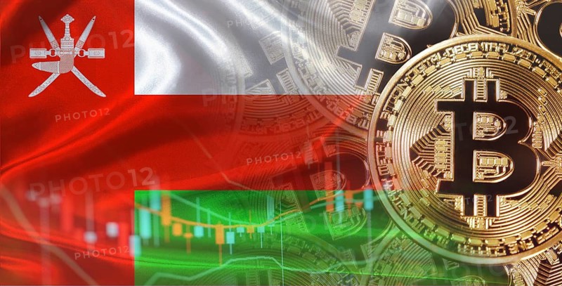 Bitcoin cryptocurrency with Omani flag. Investors in Blockchain Technology with Oman flag background
