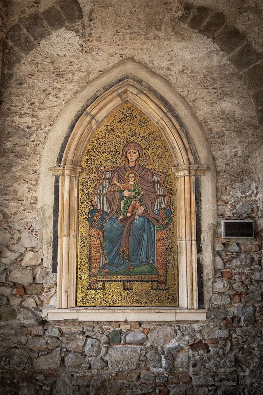 Mosaic Virgin and Child Seated on a Throne, Taormina, Sicily, Italy