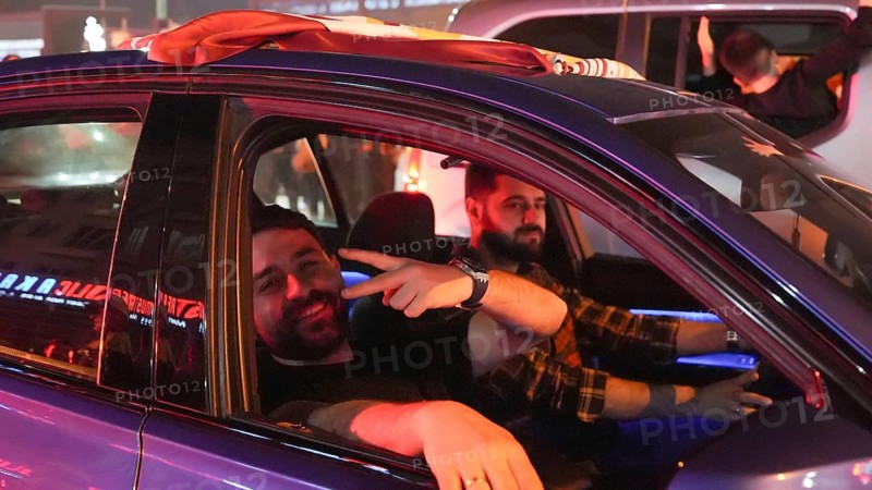 Thousands of Galatasaray fans gather in the streets to celebrate the club winning the Turkish Super Lig title for the fourth consecutive time. Supporters waved flags, set off flares, and held car convoys to mark the championship victory amidst a heavy fan presence in Gaziantep, Turkey on May 09, 2026, Gaziantep, Turkey
