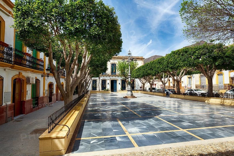 Picturesque Plaza La Glorieta with Town Hall, City Center, Villa de Nijar, Almeria, Andalucia, Spain