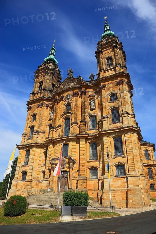 Vierzehnheiligen Basilica, Bad Staffelstein, Lichtenfels district, Upper Franconia, Bavaria, Germany. The church, built according to plans by Balthasar Neumann, is dedicated to the fourteen emergency workers