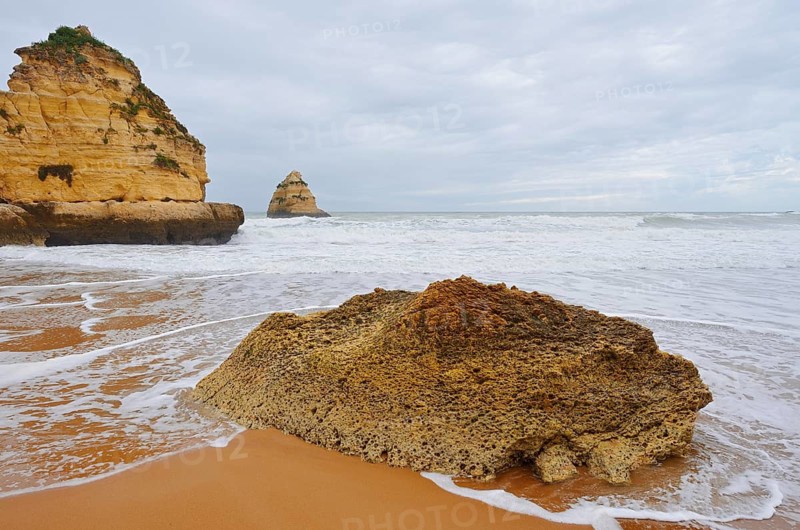 Sandy beach beach and rocky coast, Praia Dona Ana, Lagos, Algarve, Portugal