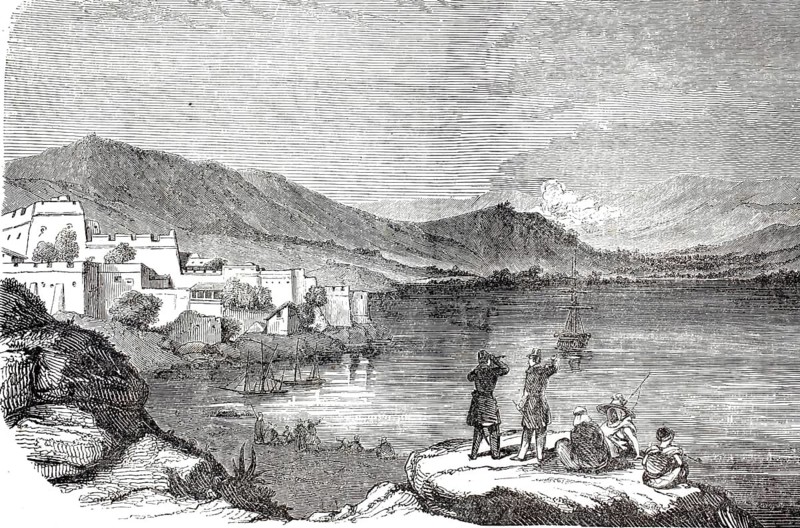 Historical view of Cherchell, also historically associated with the Kabylie or Greater Kabylie region, an important Algerian port city west of Algiers, 1841, illustration, reproduction from a 19th-century model. Authentic, file restored for optimal use, exact date of submission unknown, historical