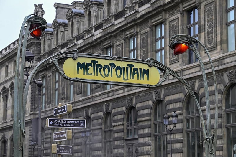 Metropolitan sign at Palais Royal/Musée du Louvre metro station, 1st arrondissement, Paris, Île-de-France region, France