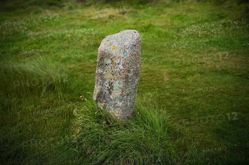 Megalithic formation Mên-an-tol, Lochstein, menhir, also Crick Stone or Devil's Eye, Morvah, Madron, Cornwall, England, Great Britain, Great Britain
