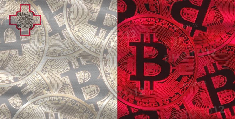 Maltese flag with Bitcoin in the background. Bitcoin cryptocurrency with Malta flag, Investors in Blockchain Technology