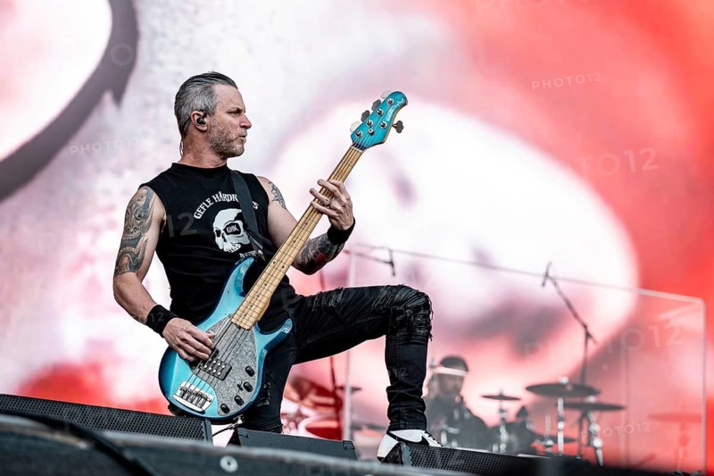 Bass player Brian Marshall from the American rock band Alter Bridge live on the Mandora Stage during their performance at Rock im Park auf dem Zeppelin Field in Nuremberg, Germany on 07.06.2026