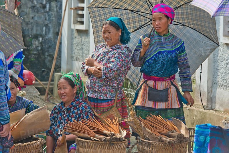 Women in Hmong Flower Costume, Sunday Market, Bac Ha, North Vietnam