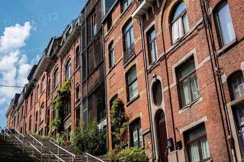 A staircase with old brick houses near Liège-Guillemins train station, Liège, Belgium