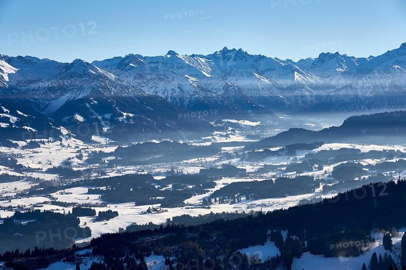 Panorama of the Allgaeu High Alps above Valley of river Iller, Sonthofen, Bavaria, Germany