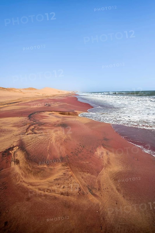 Sandy beach beach with pink sand, Atlantic coast in the Namib Desert, Sandwich Harbour, Namib Naukluft Park, Namib Desert, Namibia