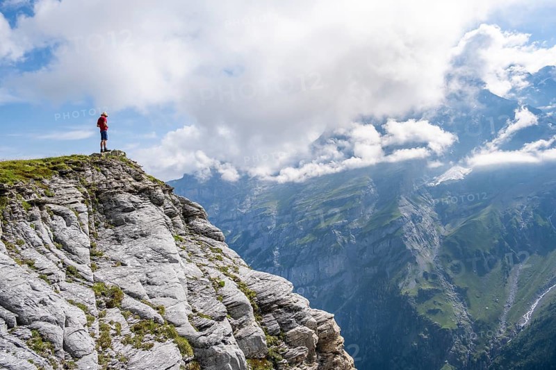Mountaineers at Tanzbödeli summit, Bernese Alps, Bernese Oberland, Switzerland