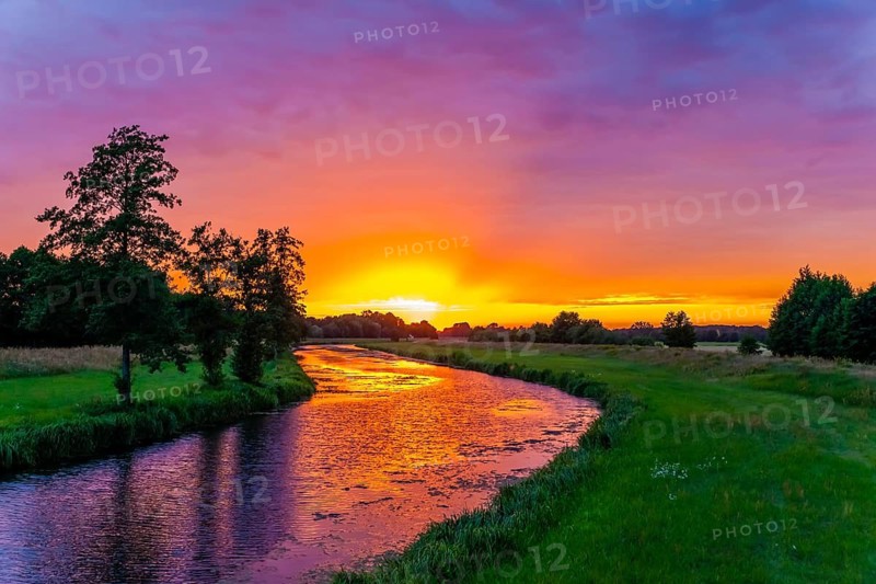 Northern floods, body of water, Spreewald, sunset, cloud atmosphere, flood protection, Germany