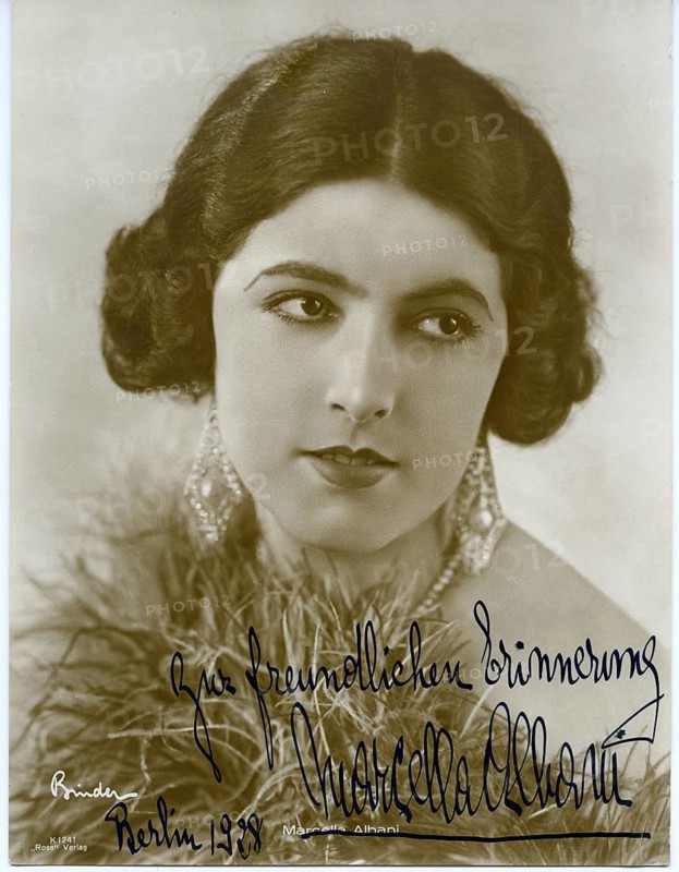 Marcella Albani, actress, silent film, portrait, 1899-1956, stylish portrait of a woman with jewelry and an elegant facial expression, atmospheric and timeless, signature, Alexander Binder, 1929