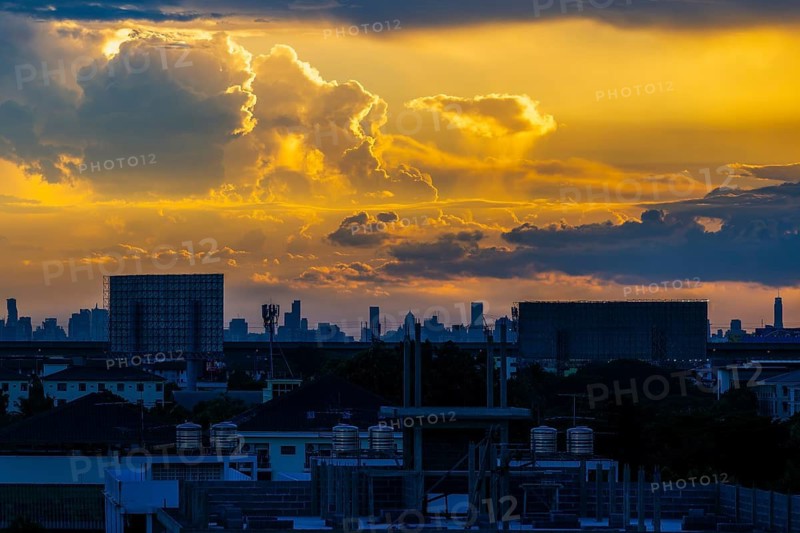 Sunset and storm clouds, Bangkok, Thailand