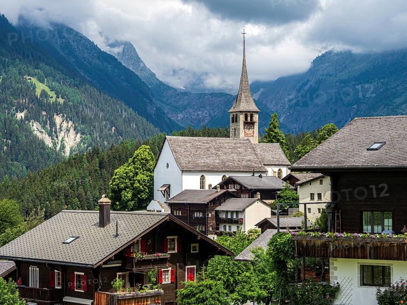 Traditional wooden houses, village Ernen, Binn valley, Switzerland