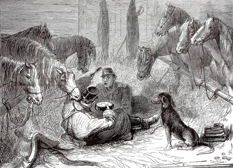 Russo-Ottoman War (1877–1878), Transport of Russian cavalry horses, illustration, reproduction of a 19th-century original. Authentic, file restored for optimal use, exact date of the original unknown, historical