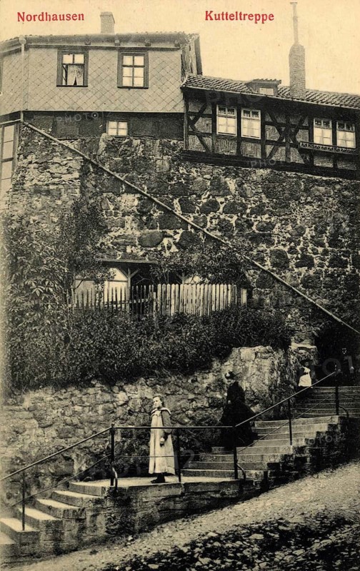 Historical view of the tripe staircase in Nordhausen around 1910, Thuringia, Germany, authentic reproduction of an old postcard, around 1910, historical, exact date unknown