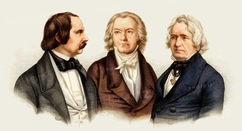 Ludwig van Beethoven, Wilhelm von Kaulbach und Christian Daniel Rauch, digitally edited based on a painting by M. Lämmel, subsequently colored