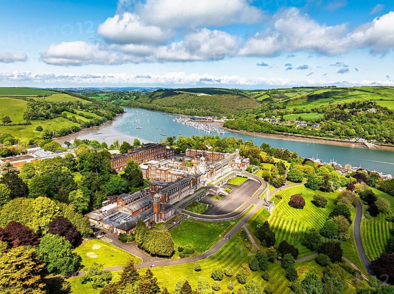 Britannia Royal Naval College from a drone, Dartmouth, River Dart, Devon, England, United Kingdom